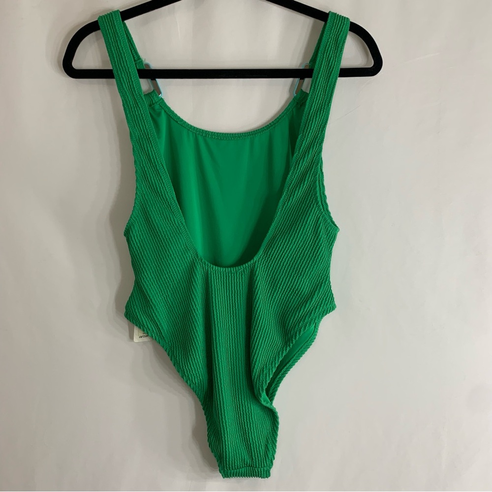 NWT Aerie Green Shimmery Crinkle Birthday Scoop Cheekiest One Piece Swimsuit - Picture 7 of 11
